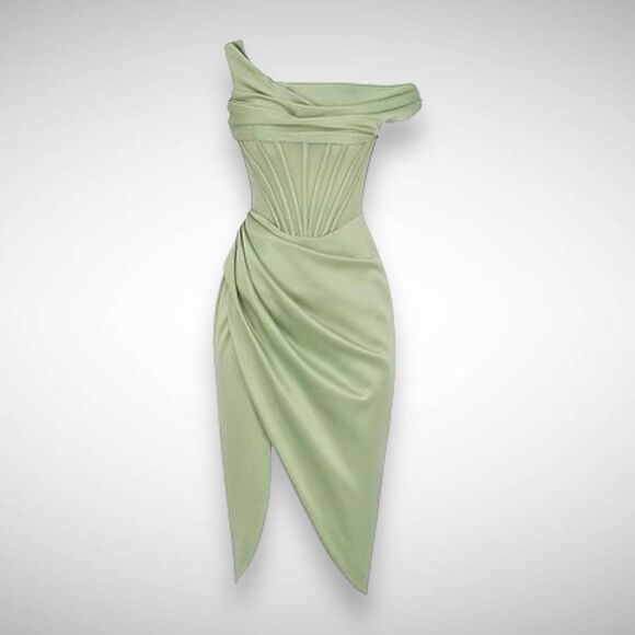 House of CB‎ Lulu Drape Satin Boned Corset Pistachio Green Midi Dress Size XS - Picture 10 of 10